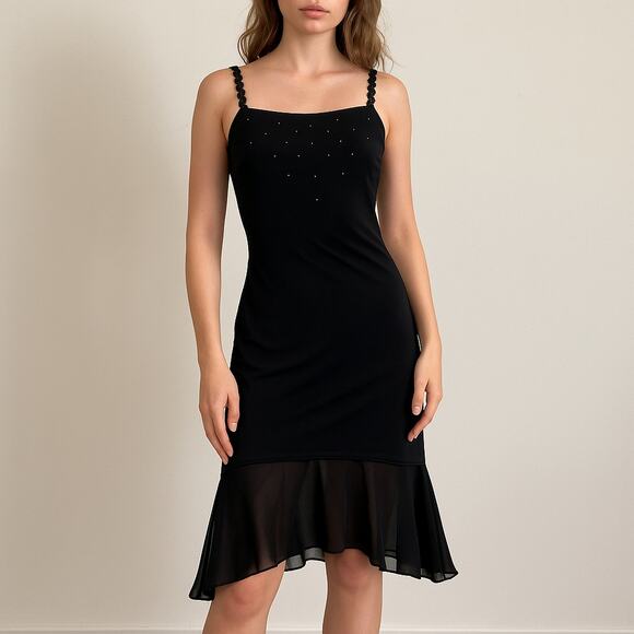 Jessica McClintock Dress Size 14 Black Rhinestones Sequins Asymmetrical - Picture 1 of 16